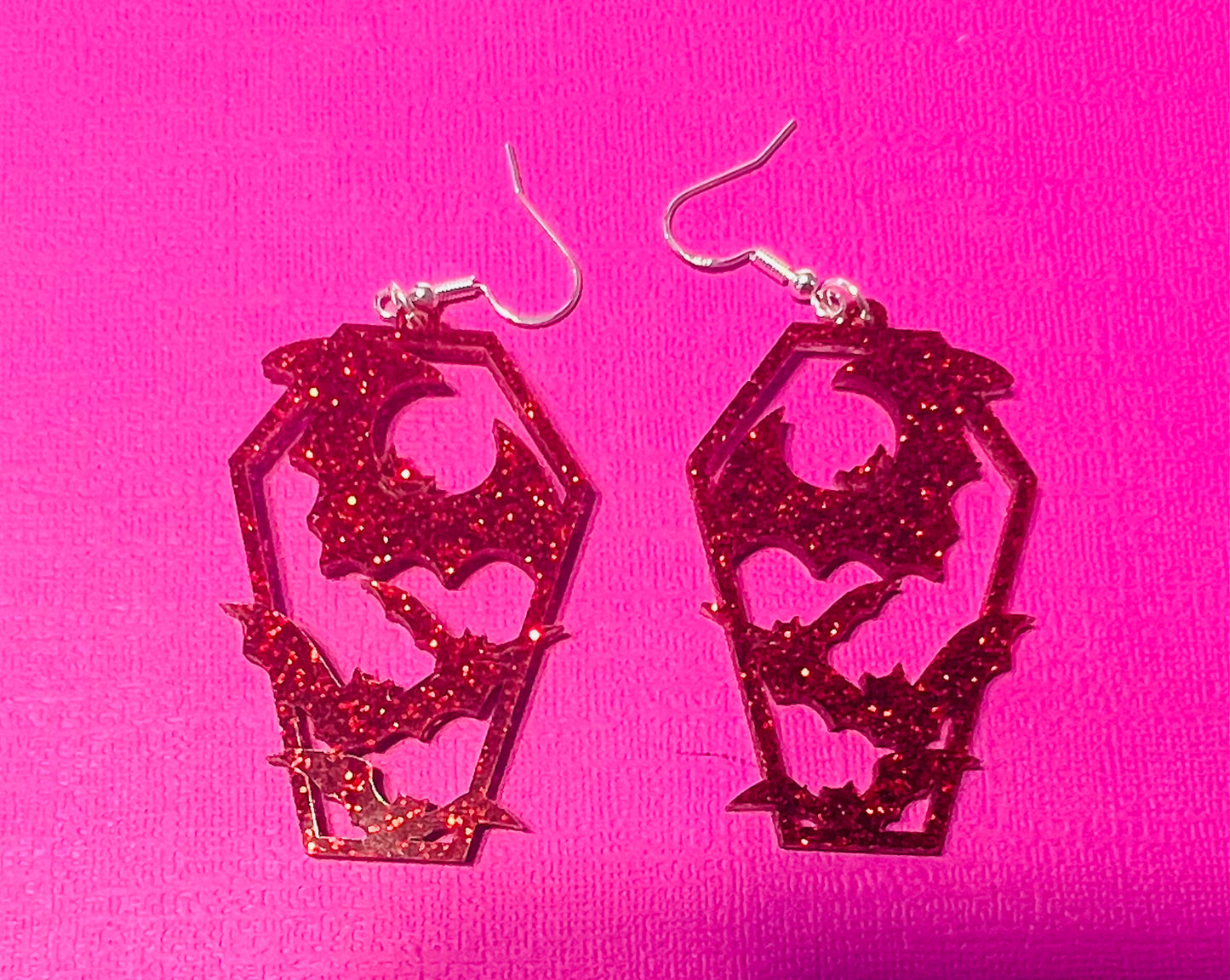 Red glitter bats earrings