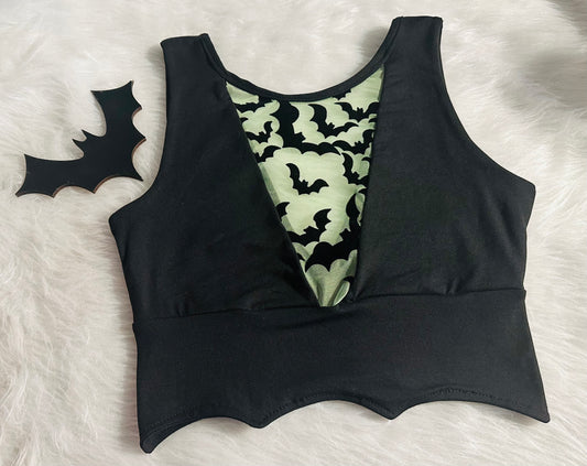 Green batty mesh top