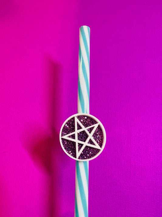 Pink glitter straw topper