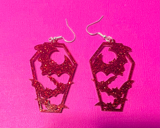 Red glitter bats earrings